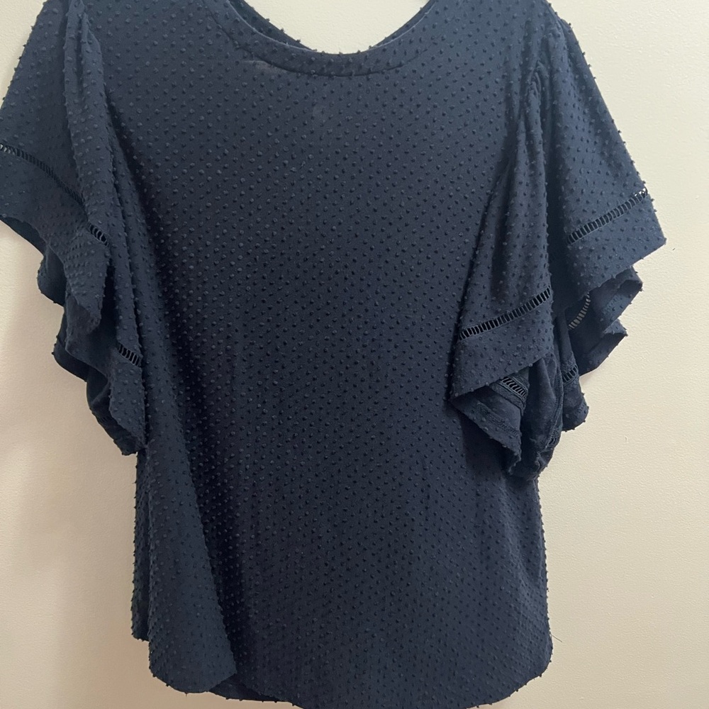 Elegant Navy Ruffle Sleeve Top